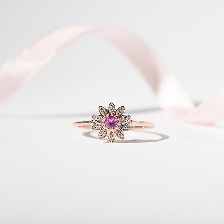Ring mit einer Blume aus rosa Saphir und Lab Grown Diamanten Noely 113041