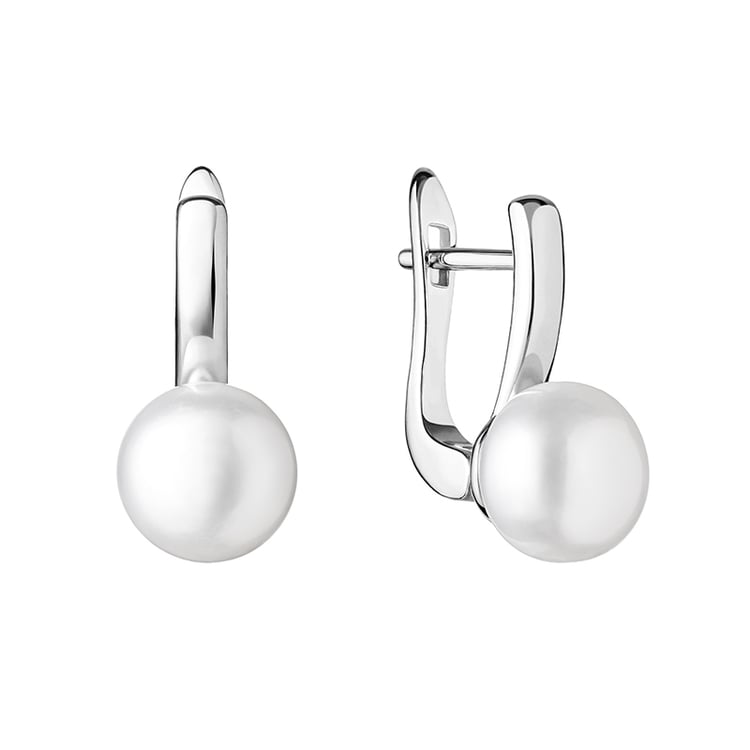 Silberne Hängeohrringe mit weißen Perlen Imala