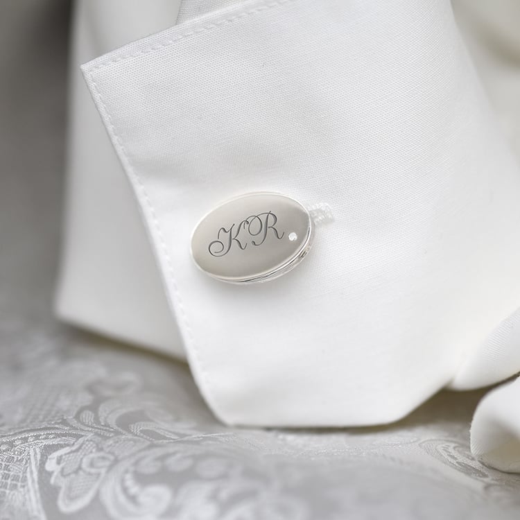 Gravierte Manschettenknöpfe in Silber mit Diamanten Hadar 69813