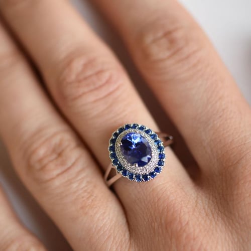 Goldener Tansanitring mit Diamanten und Saphir Mamisi