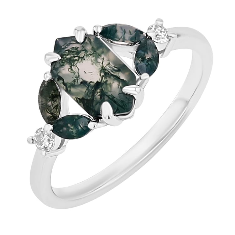 Silberring mit Moosachat und Diamanten Lia 170869