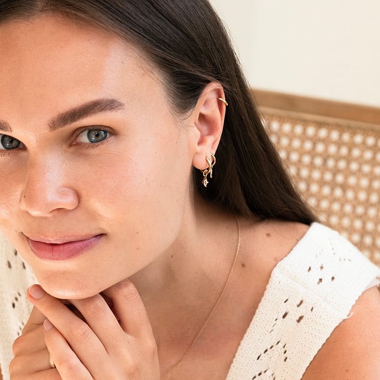 Runde silberne Ohrringe 2in1 mit weißen Topasen Savitri 143227