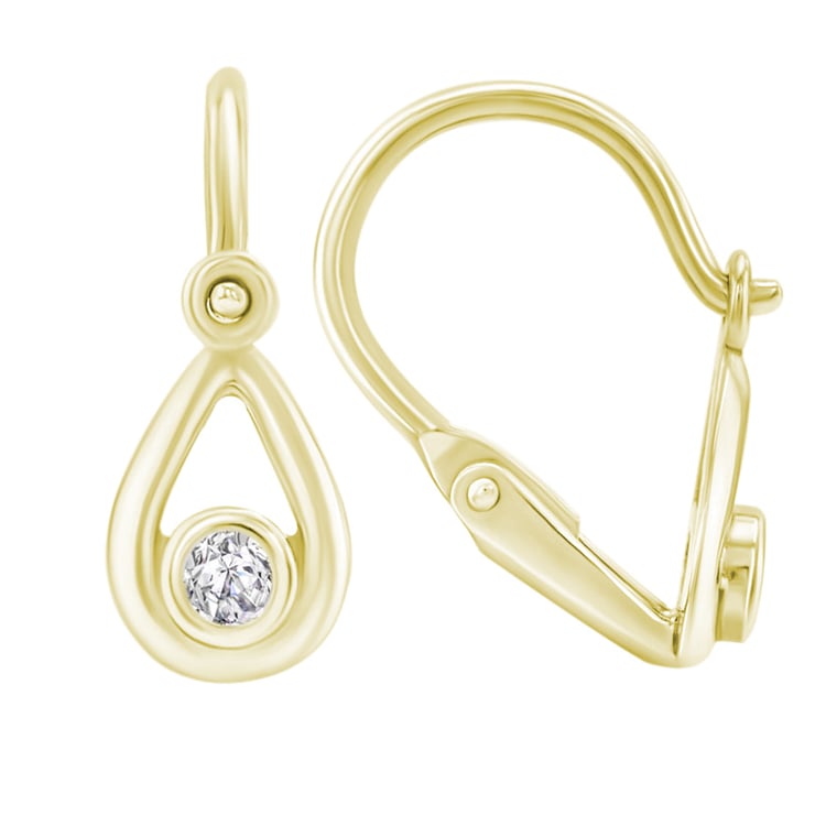 Goldene Kinderohrringe in Tränenform mit Diamanten Cinderella 31037