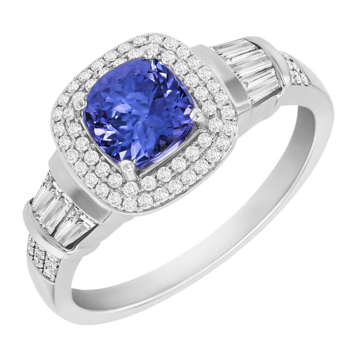 Königlicher Goldring mit Cushion Tansanit und Diamanten Glenna 88818