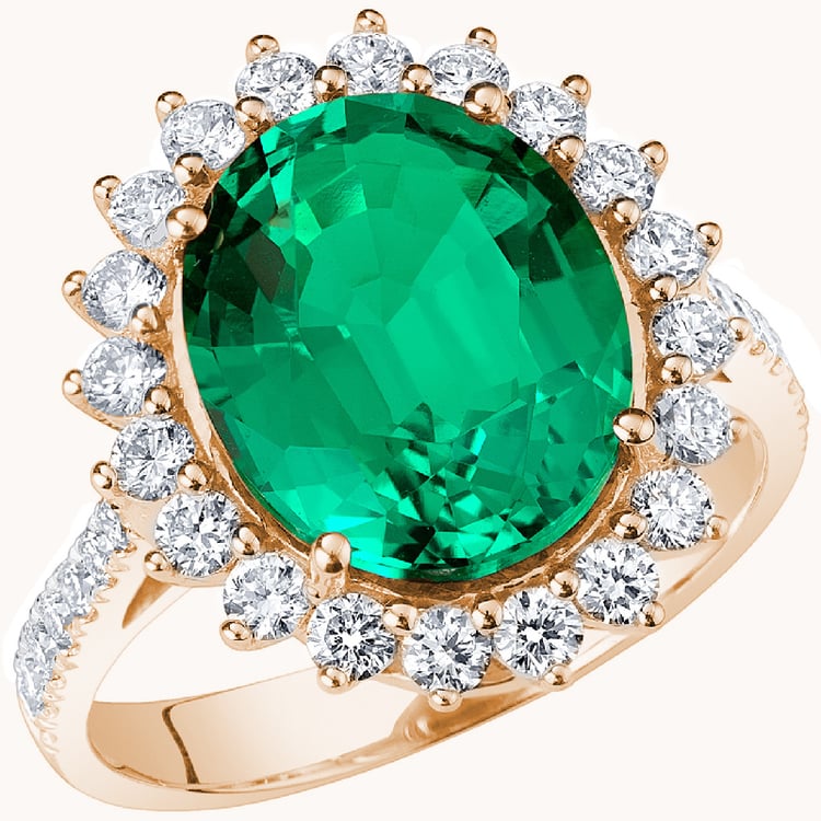 Goldener Ring mit ovalem Lab Grown Smaragd und Diamanten Logan 138736