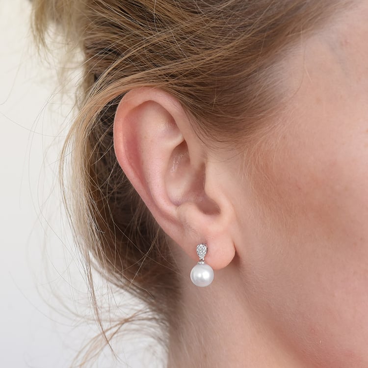 Goldene Perlenohrringe mit Diamanten Madina 86815