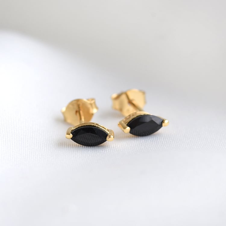 Minimalistische silberne Ohrringe mit schwarzem Onyx Andine 78869