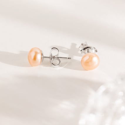 Silberne Ohrringe mit pfirsichfarbenen Perlen Bahia