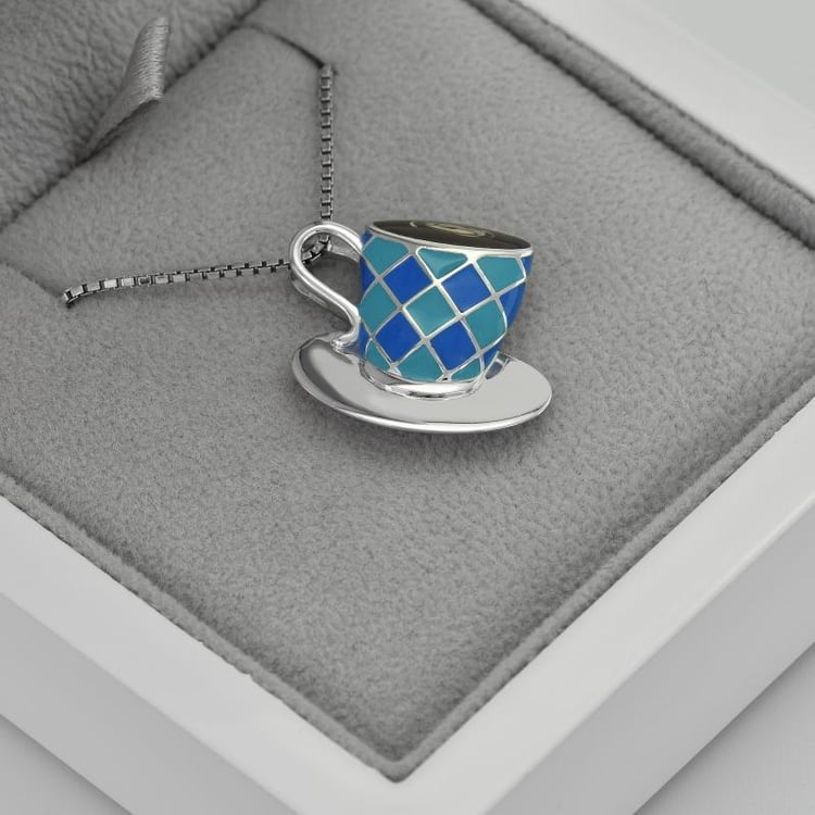 Silberne Halskette in Form einer Kaffeetasse aus Emaille Cup 43370