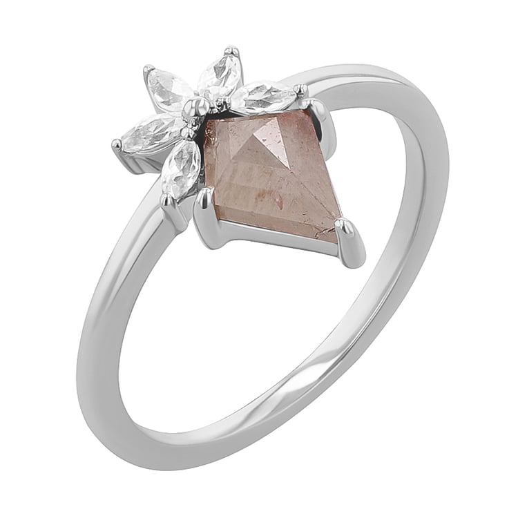 Ring mit einem Salt and Pepper Diamanten und weißen Moissaniten Leony