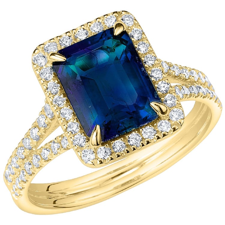Goldener Ring mit Lab Grown Alexandrit in Emerald Form und Diamanten Ralph 137371
