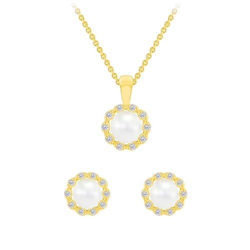 Schmuckset mit Perlen und Diamanten Kamila