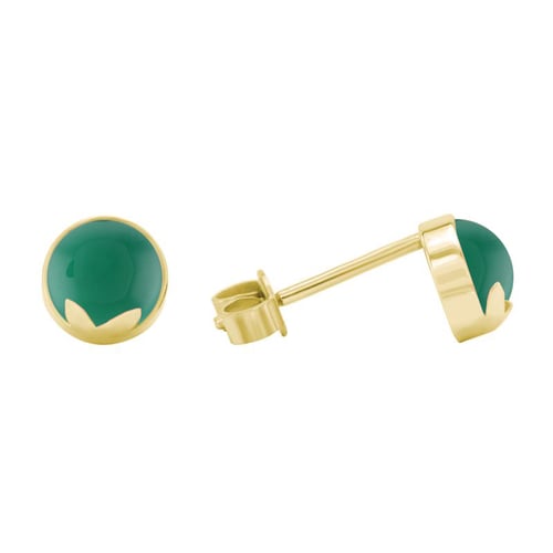 Blumen-Ohrringe aus Gold 585 mit grünen Cabochon Onyxen Erica