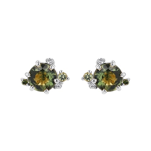 Cluster Ohrringe mit Moldavit, Saphir und Diamanten Alary