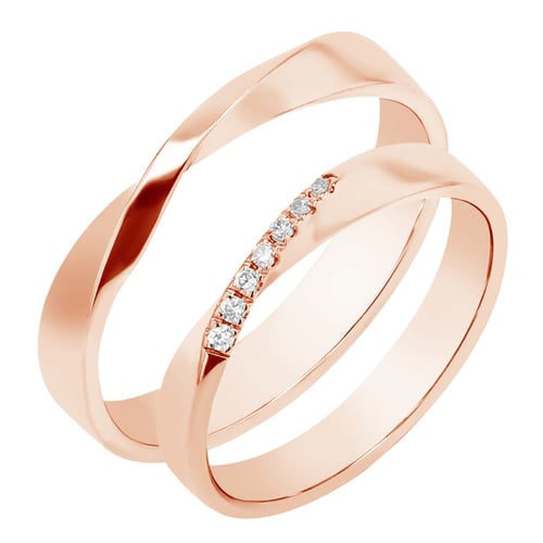 Goldene Eheringe mit Twist und Diamanten Lasha