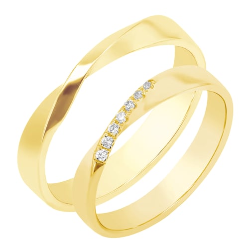 Goldene Eheringe mit Twist und Lab Grown Diamanten Lasha