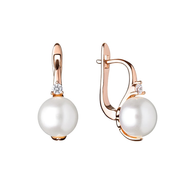 Vergoldete Hängeohrringe mit Perlen und Zirkonia Lauretta