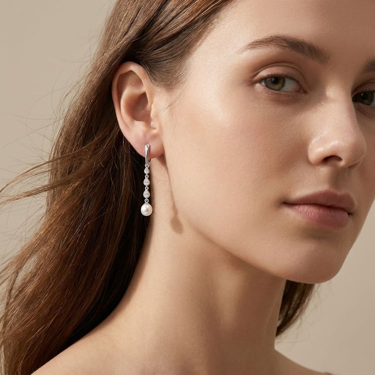 Silberne einfache Hängeohrringe mit Perlen und Zirkonia Amanda 166313