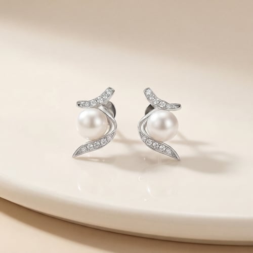 Moderne Perlohrringe aus Silber mit Zirkonia Durga