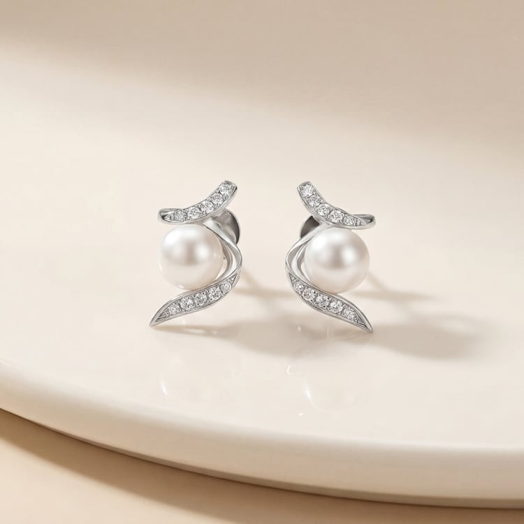 Moderne Perlohrringe aus Silber mit Zirkonia Durga 170309