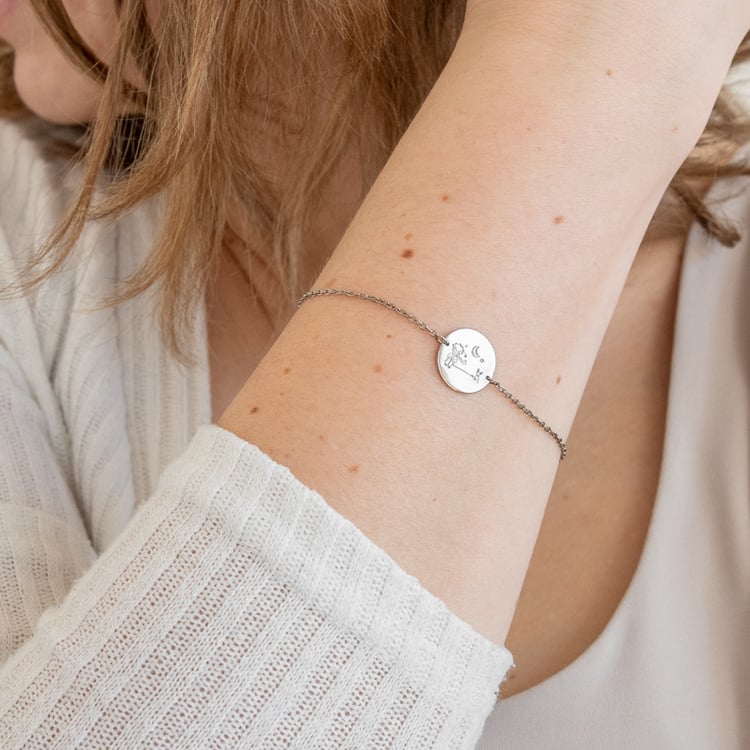 Silbernes Armband Der Kleine Prinz mit Fuchs und Gravur 118674