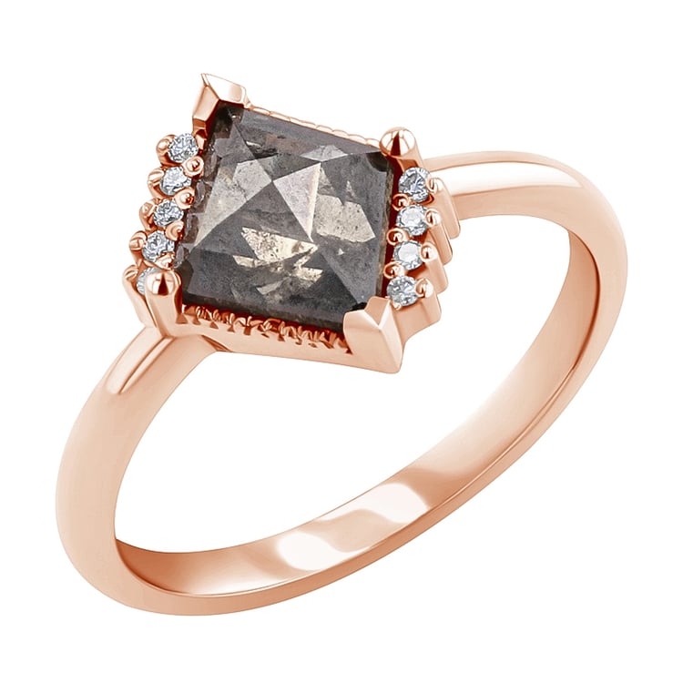 Rautenförmiger Ring mit Salt and Pepper Diamant Talley