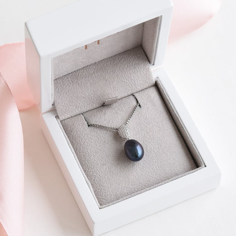 Anhänger aus Silber mit schwarzer Perle und Zirkonia Viktoria 78114