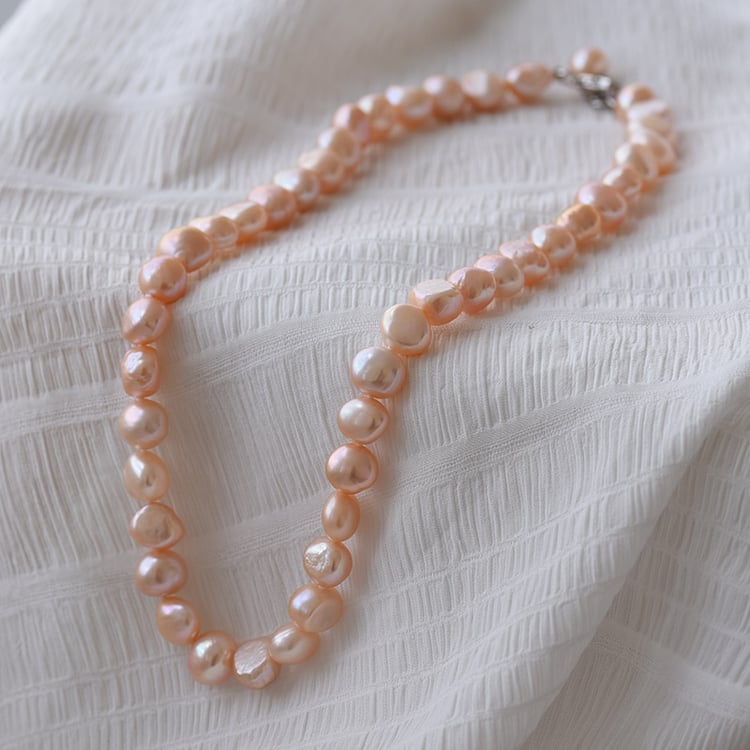 Silberne Halskette mit pfirsichfarbenen Perlen Blaze 65845