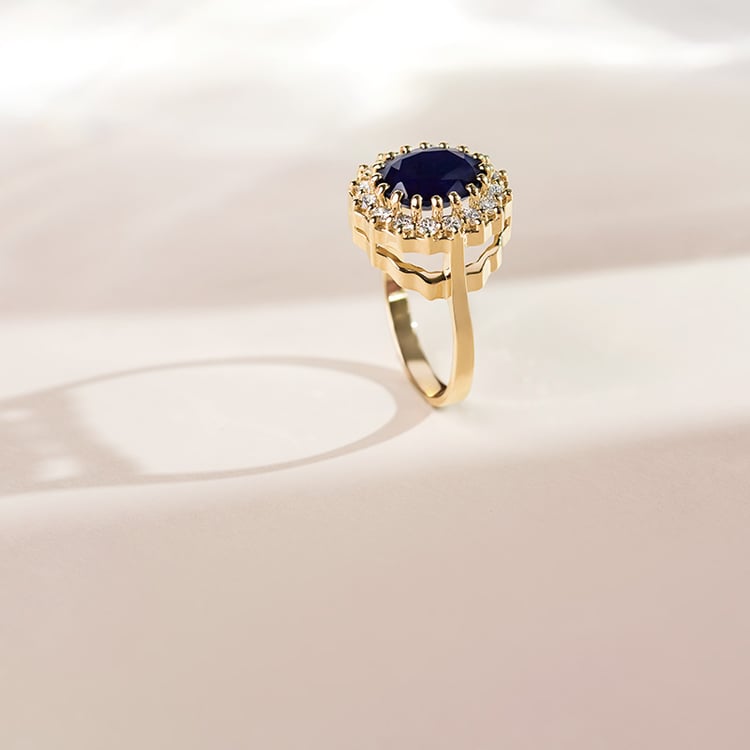 Eleganter Halo Verlobungsring mit Saphir und Diamanten Chrys 155226