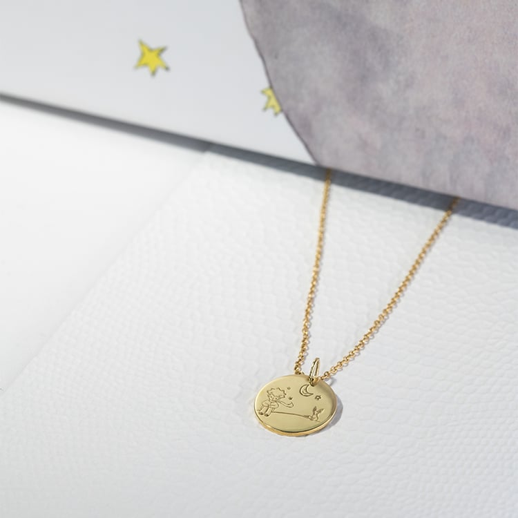 Goldener Anhänger Der Kleine Prinz mit Fuchs und Gravur 122293