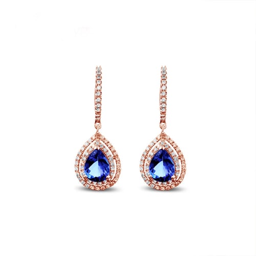 Goldene Hängeohrringe mit Tansanit und Diamanten Alavda
