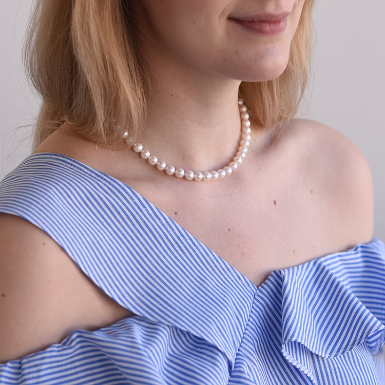 Elegante Perlenhalskette in Silber Ermine 61934