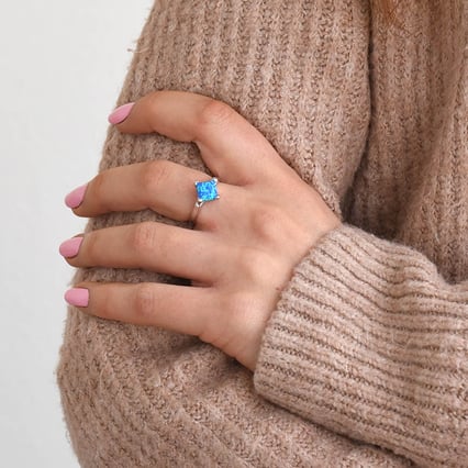 Silberner Opalring voller Farben des Ozeans Neola