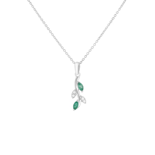Anhänger in Blattform mit Diamanten und Smaragden Jaya