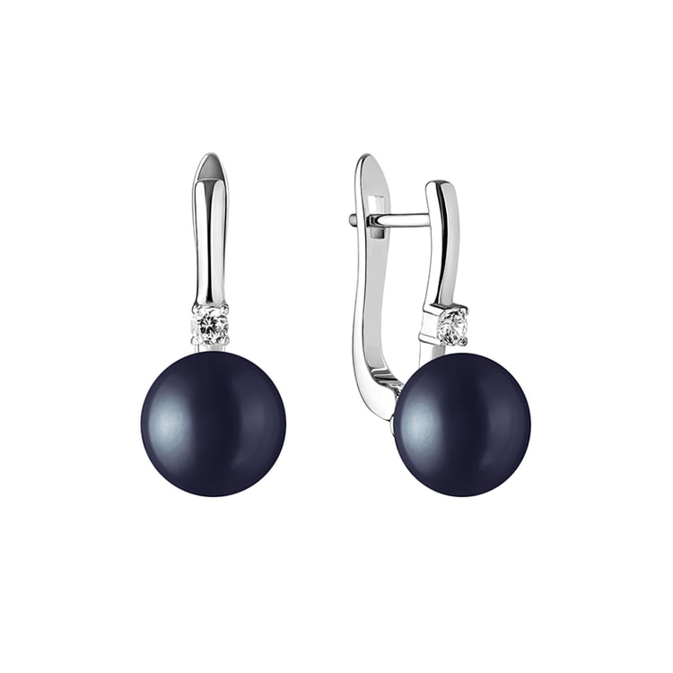 Silberne Ohrstecker mit schwarzen Perlen und Zirkonia Laura