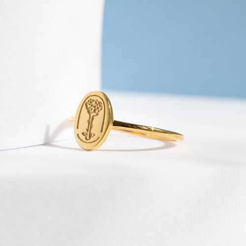 Silberner ovaler Ring mit der Gravur der Rose aus dem Kleinen Prinz