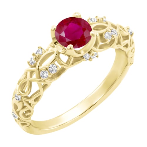 Verlobungsring mit einem Rubin und Diamanten im Vintage-Stil Chantal