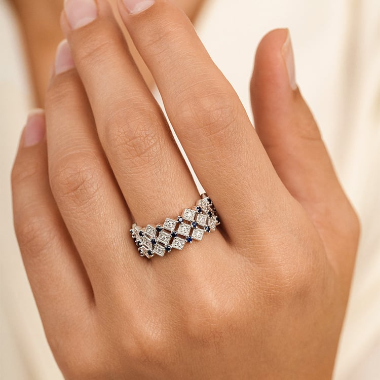 Moderner Silberring mit Lab Grown Diamanten und Saphiren Arnt 162768