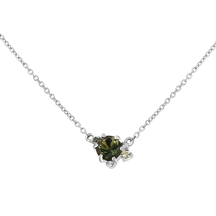 Cluster Halskette mit Moldavit, Saphir und Diamanten Edom 145667