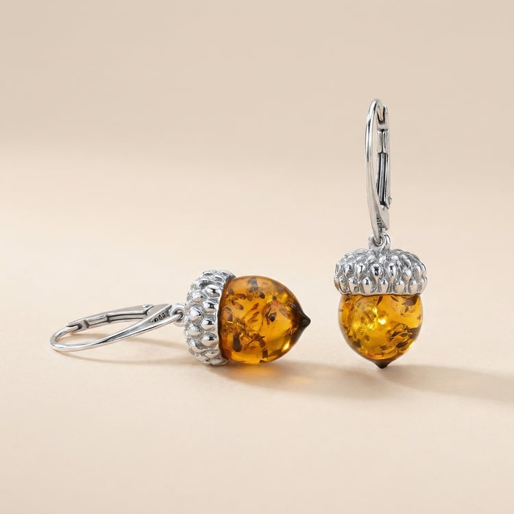Silberne Ohrringe in Form von Nüssen aus Bernstein Scrat 166685