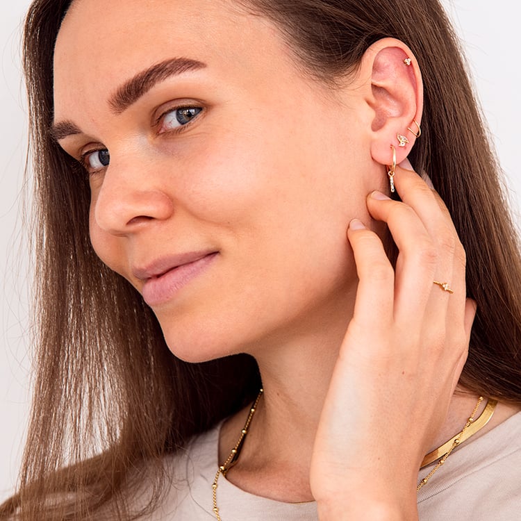 Goldener Piercing Ohrstecker mit Aquamarinen Masha 124515