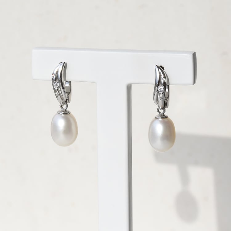 Silberne Ohrringe mit Perle und Zirkonia Chaleb 78062