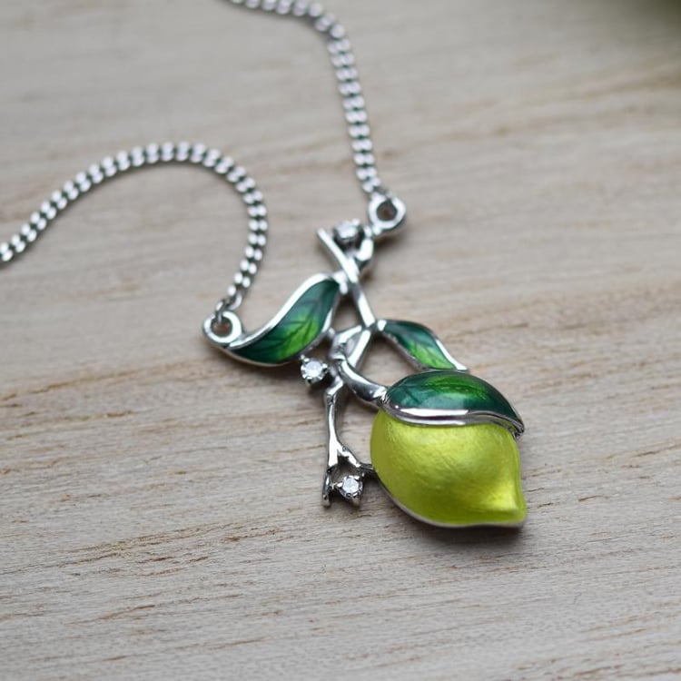 Halskette aus Silber mit Zitrone aus Emaille und Diamant Delmag 43398
