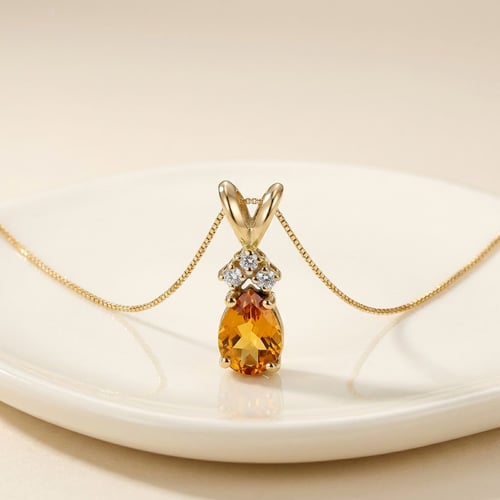 Citrin-Tropfen in Goldanhänger mit Lab-Grown Diamanten Elen