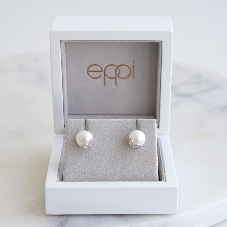 Perlenohrringe mit Diamanten-Blättern Shania 86914