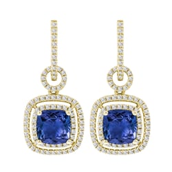Goldene hängende Ohrringe mit Tansaniten und Diamanten Balliaas