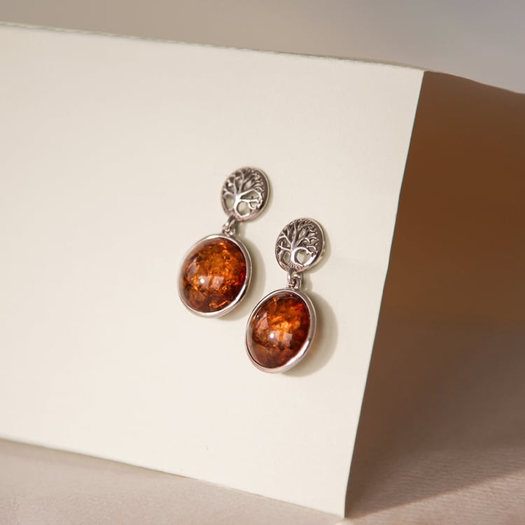 Silberne Bernsteinohringe mit Lebensbaum Anita 107803