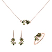 Schmuckset aus Cluster Schmuck mit Moldaviten, Saphiren und Diamanten Zino