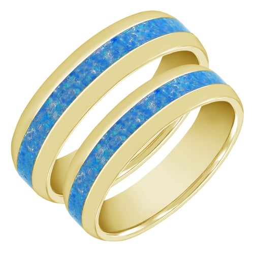 Goldene Eheringe mit blauer Opalfüllung Sariah