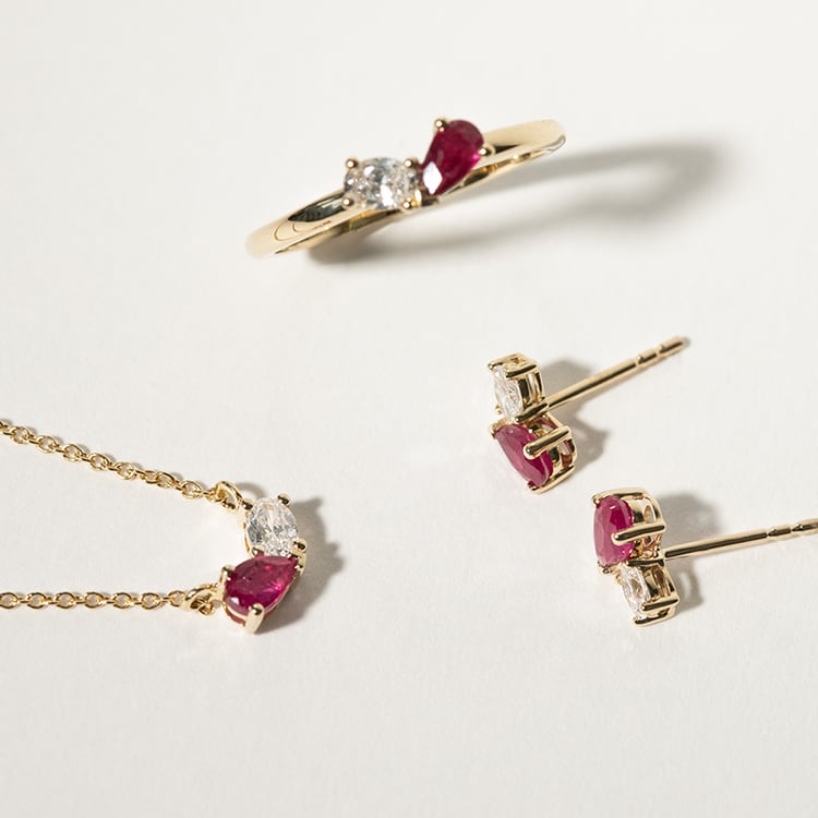 Schmuckset Toi et Moi mit Rubin und Lab Grown Diamant Ethelmary 134821